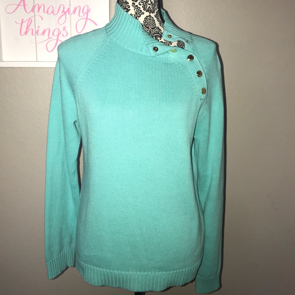 Chaps teal sweater large. Gold buttons